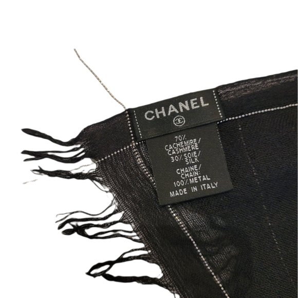 Chanel Black Thin Cashmere and Chain Scarf - Picture 6 of 6